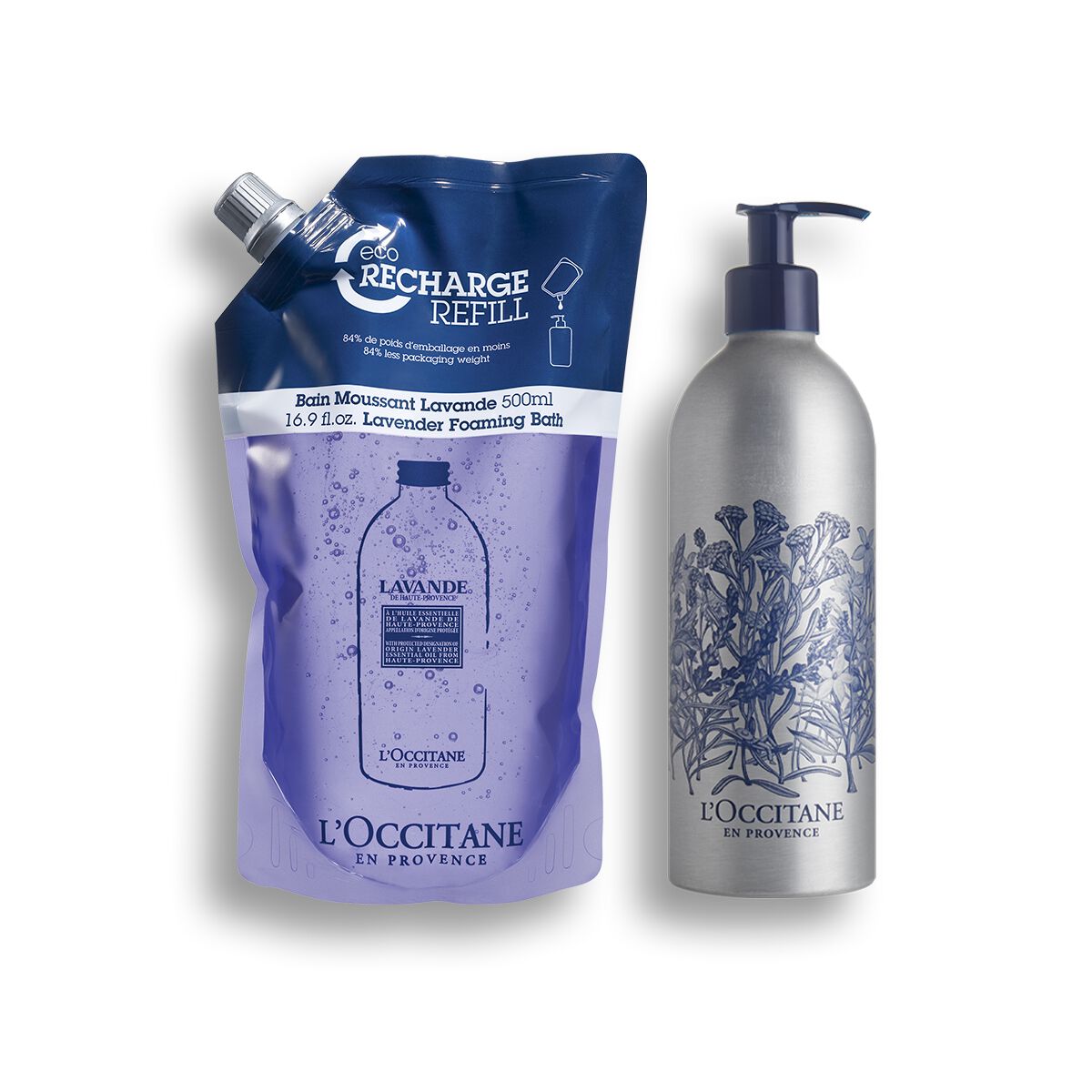 L'occitane - Lavender Foaming Bath Refill + Forever Bottle In White
